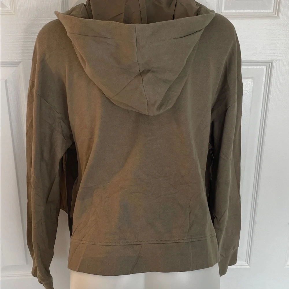 ZARA MIXED MEDIA FRONT ZIPPED OVERSIZED KHAKI HOODED JACKET WITH RUFFLES SZ M